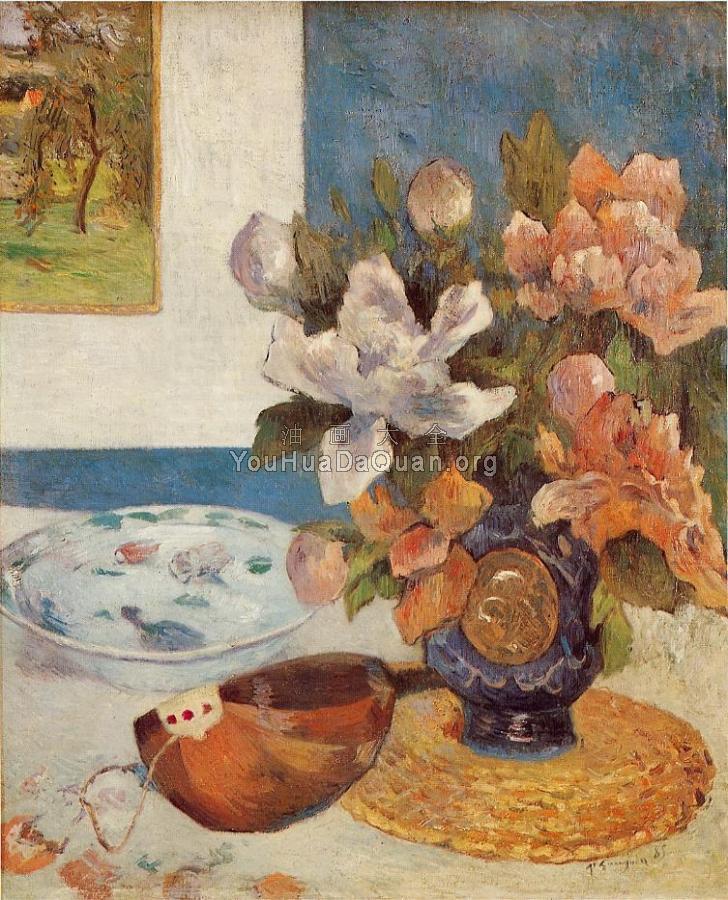 Still Life with Chinese Peonies and Mandolin - 保罗·高更